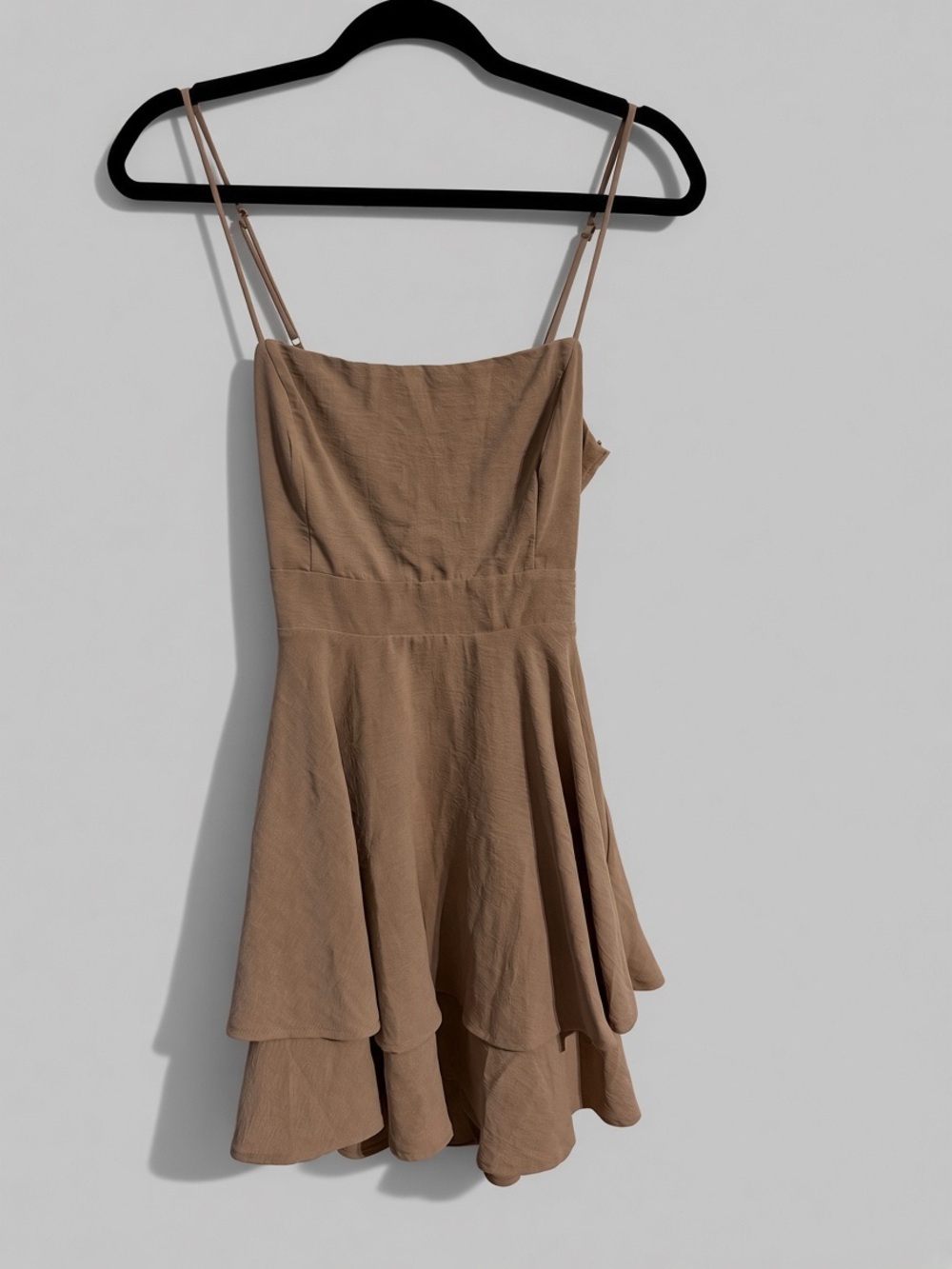 Windsor Taupe Double-Tier Spaghetti Strap Mini Dress
